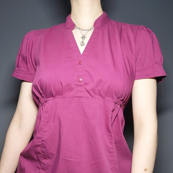 Vintage Y2K Thyme Maternity fushia pink babydoll officecore button-up top - Picture 2 of 9
